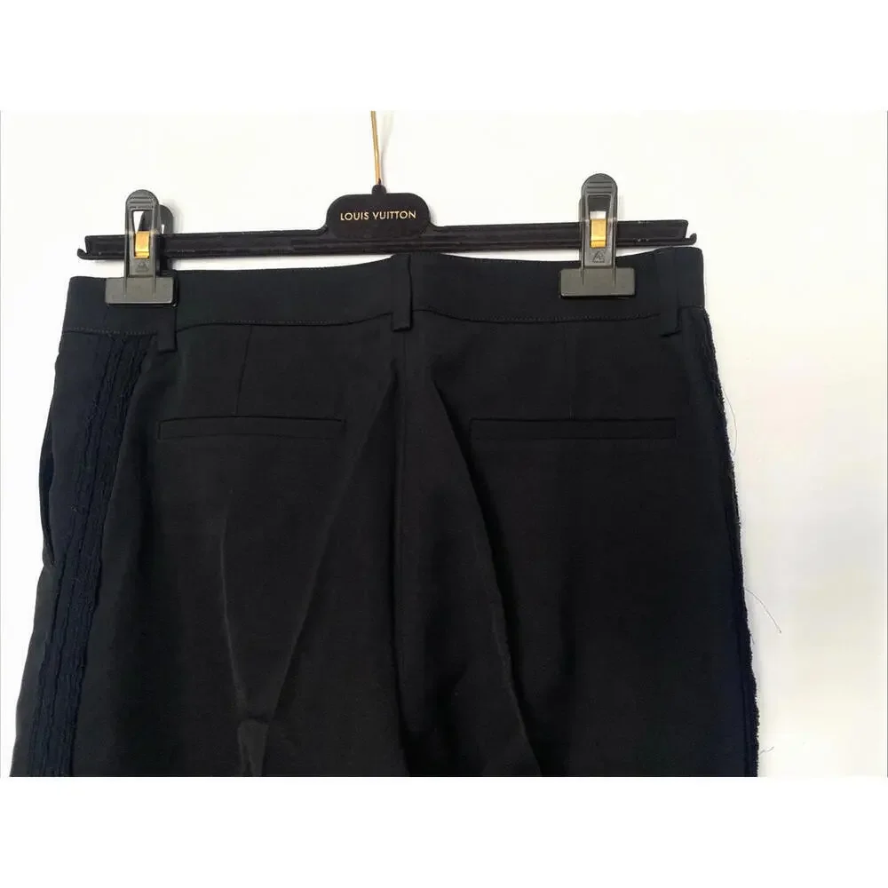 Vintage 04A Chanel FR-36/38 Pants Black Wool Silk Tuxedo Detail Trousers 2004